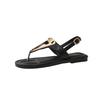 Fashion Summer 2025 Open Toe Women's Sandals Round Toe Buckle Strap Low Heel Thong Sandal Metal Decoration for Outdoor Casual Rome Shoes