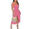 Women's Elegant Summer Dress Tube Top Solid Strapless Long Beach Split Dress Party Club Dress