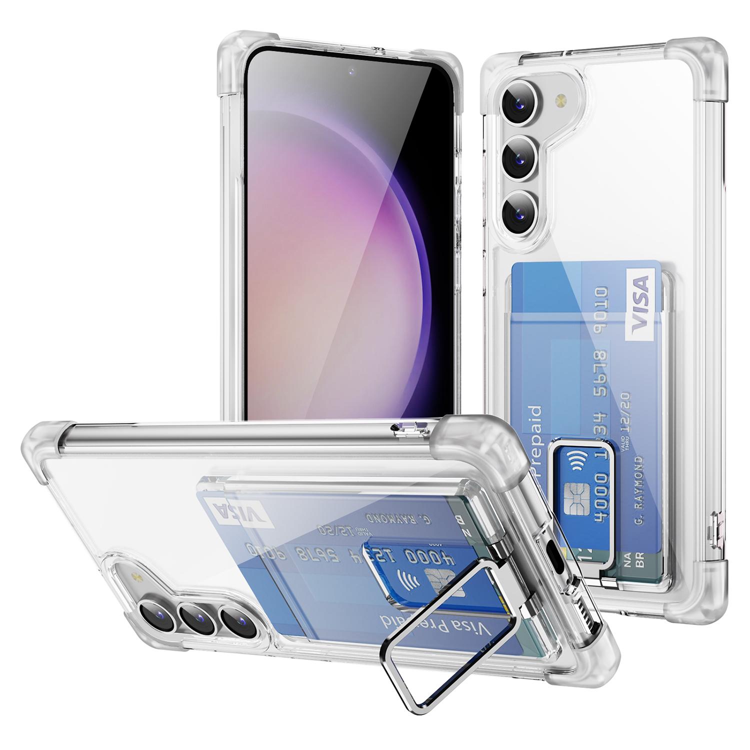 

For Samsung Galaxy S23 Case Reinforced Corners TPU+Acrylic Phone Cover with Kickstand Card Holder Transparent