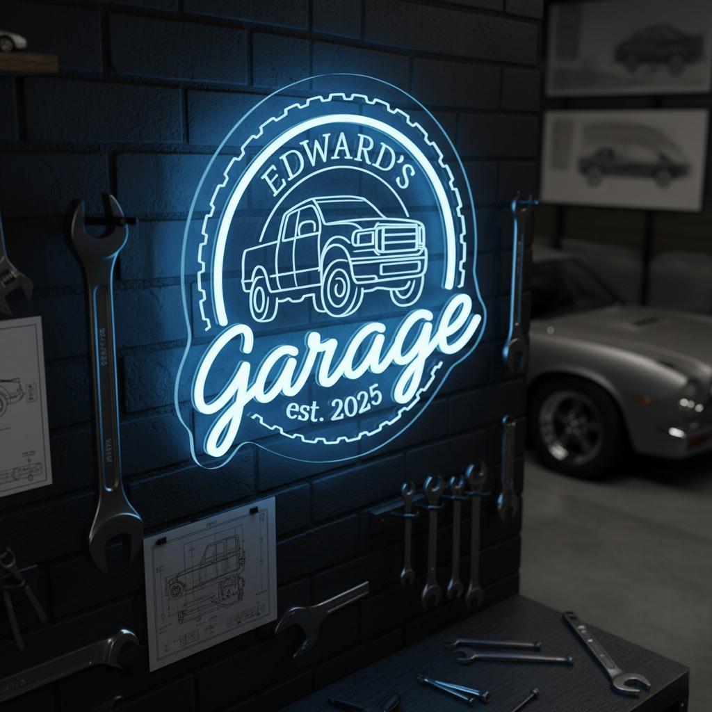 Custom Garage LED Neon Sign: Fully Personalized LED Neon Light for Garage, Unique Man Cave Workshop Decor That Shows Your Style