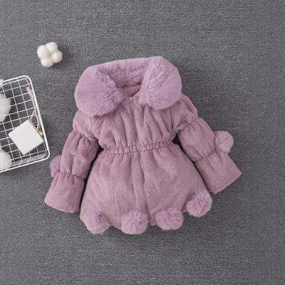 Girls' Coat Autumn/Winter Girls' Woolen Sweater Children's Imitation Fur Ears Thickened Cotton Jacket