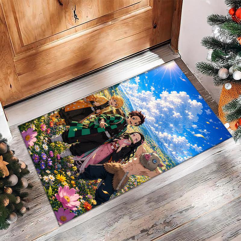 Soft Crystal Velvet Floor Rug,Demon Slayer Anti Slip Decorative Carpet, Plush Area Mat For Indoor Home Decoration