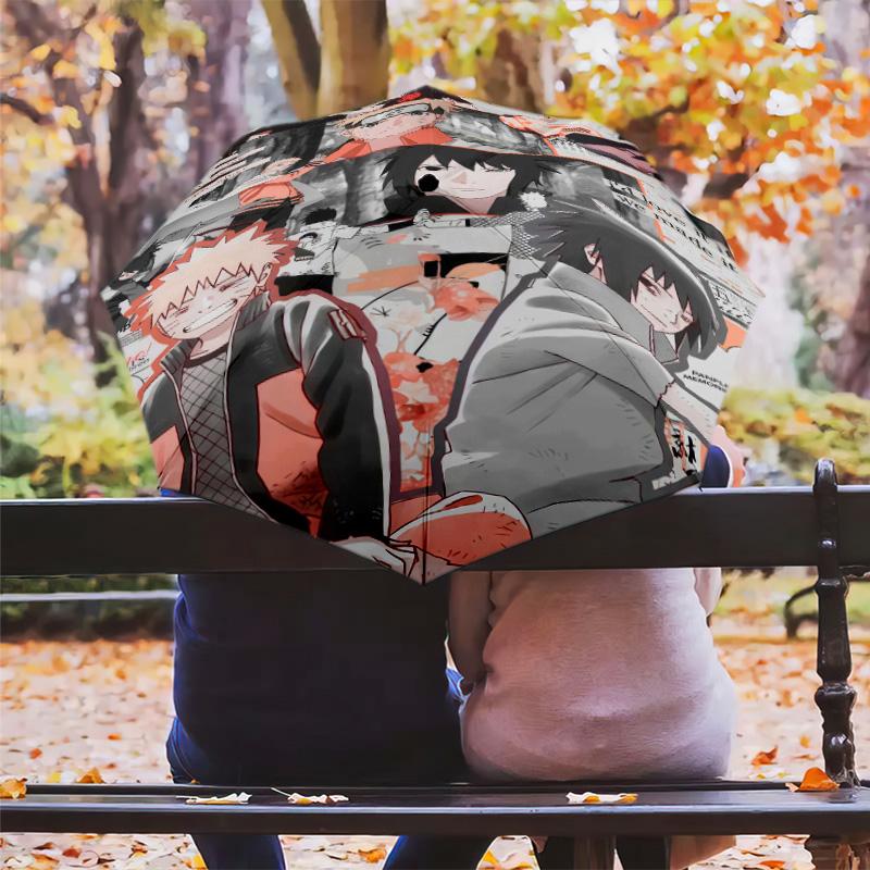 1 PC Automatic Folding Umbrella - Naruto Sasuke Rivals Pattern Portable Foldable Design With 8 Ribs Christmas Birthday Gifts