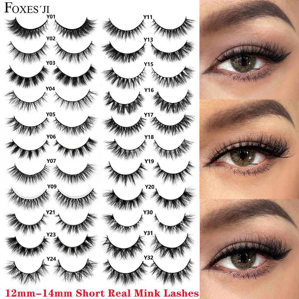 FOXESJI Short False Eyelashes Eye Lashes Extension Mink Fluffy Soft Cross Lash 12mm-15mm Handmade Natural Short Eyelashes Makeup
