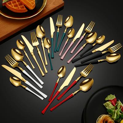 Nouveau set de 5 pièces de couverts en acier inoxydable 304 avec motif Or Argent Vaisselle occidentale Couteau Fourchette Cuillère Ustensiles pour la Cuisine