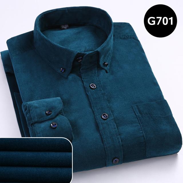 7XL 6XL Camisa de Pana para Hombre Manga Larga 100% Algodón Casual Corte Regular Suave Cómoda Bolsillo Camisas de Vestir Formal Ropa de Hombre