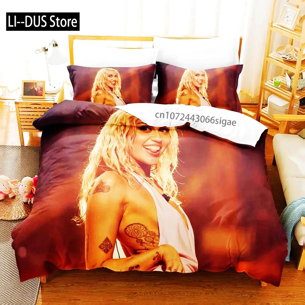 Miley Cyrus Boys Single Double Queen King Size Bed Cover Anime Sets 2024 Duvet Cover Bed Set Quilt Cover Pillowcase