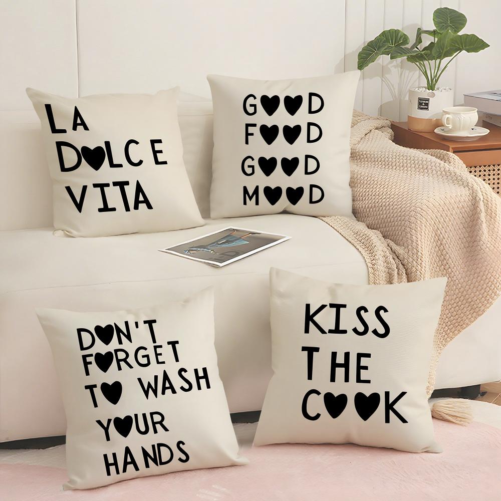 Funny Black Kitchen Love Art Cushion Cover Pillowcase Ultra Soft Skin Friendly Fabric Cloud Like Comfort  Concealed Zipper