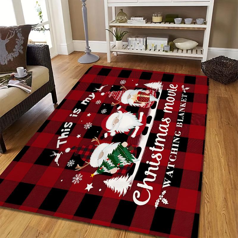 

Рождественский Санта-Клаус с принтом в красную клетку, нескользящие фланелевые ковры для дома, гостиной, спальни, моющиеся напольные коврики 40X60cm-16x24in