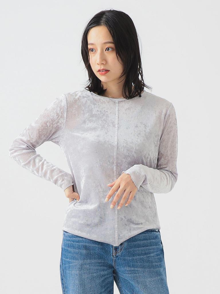 B:MING LIFE STORE by BEAMS Women's Long Sleeve Sheer Velvet T-Shirt, ICE_GREY, One Size