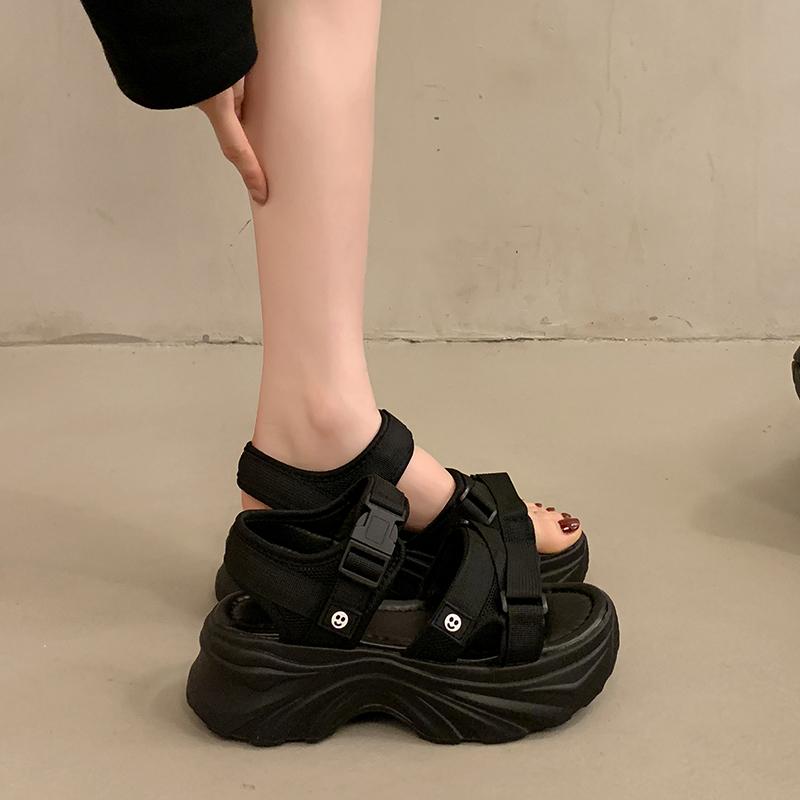 TUINANLE Sandalias de Tacón de Plataforma Gruesa para Mujer Verano Cuña con Hebilla Casual Cómodas de Color Sólido Sandalias de Playa