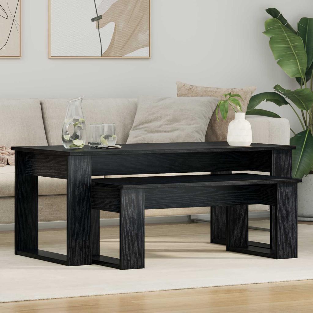 Coffee Table Set 2 Pcs Black Oak Effect Wood Based Material