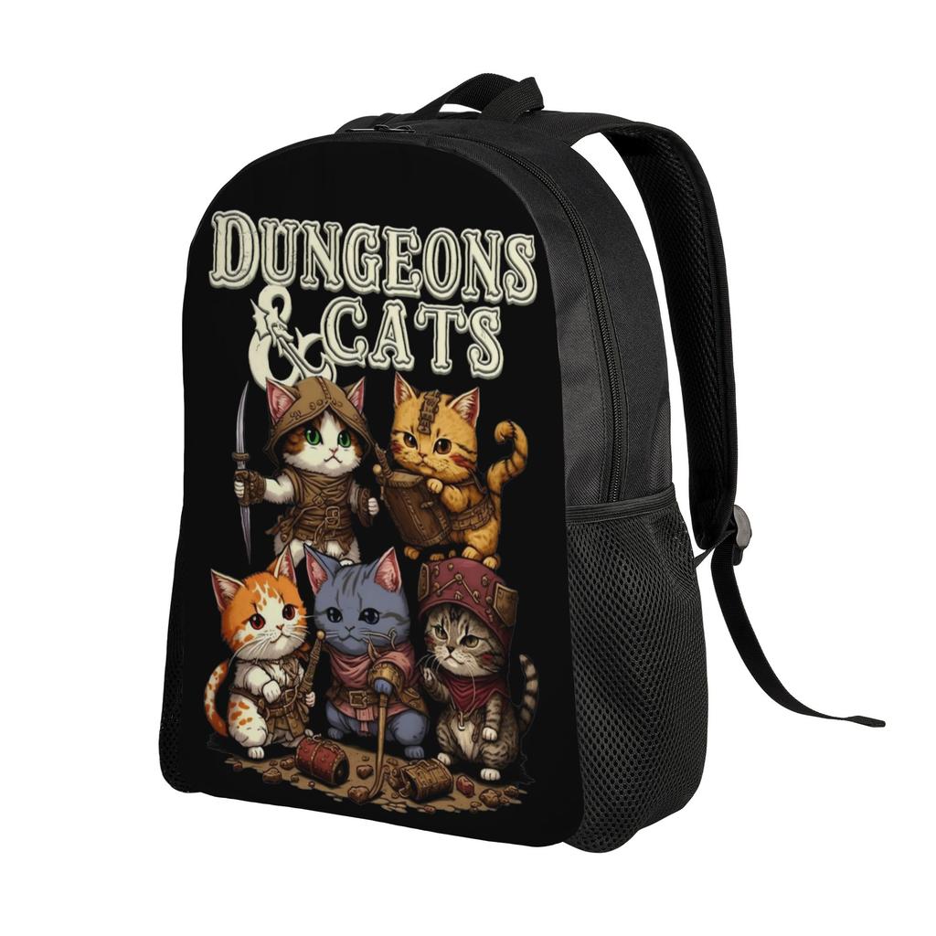 Dungeon Dragon Cats Backpack for Men Women Cool High School Business Daypack Laptop Computer Canvas Bags Gift