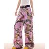 Jeans Larghi Unisex a Vita Media Deostrutturati Vestibilità Larga Vintage Americano Lavato Baggy in Denim Pantaloni Rilassati Lunghi Fino a Terra