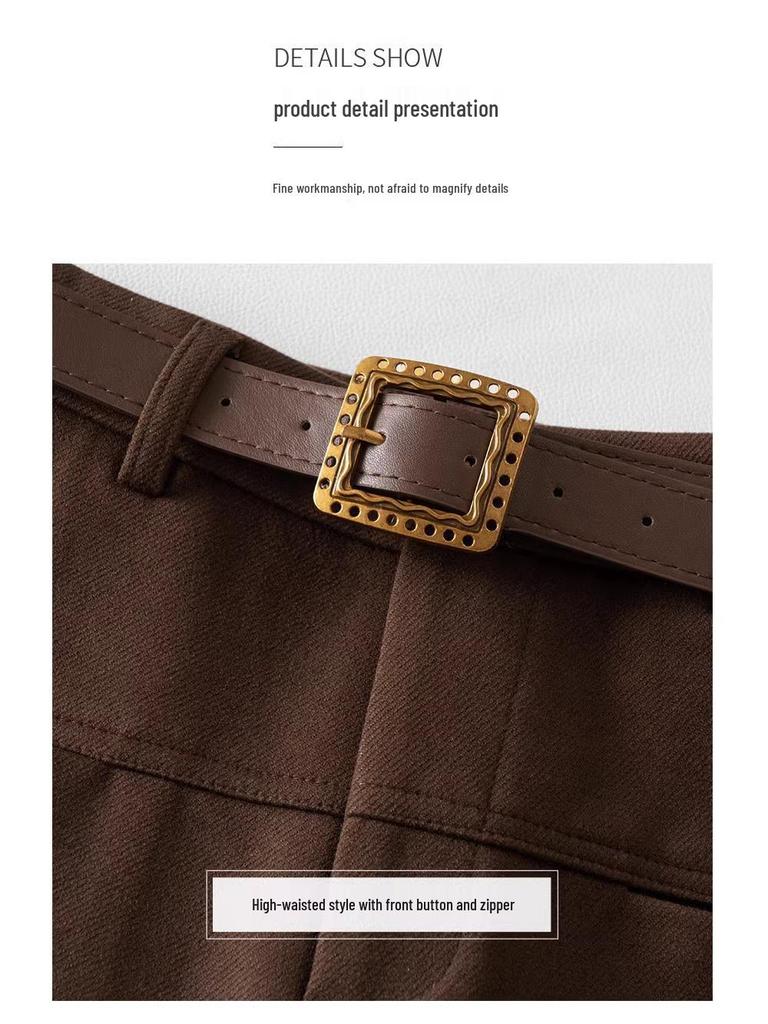 Khaki Woolen A-Line Booty Shorts: Women's Casual Wide-Leg Pants for Autumn/Winter 2024 Fashion