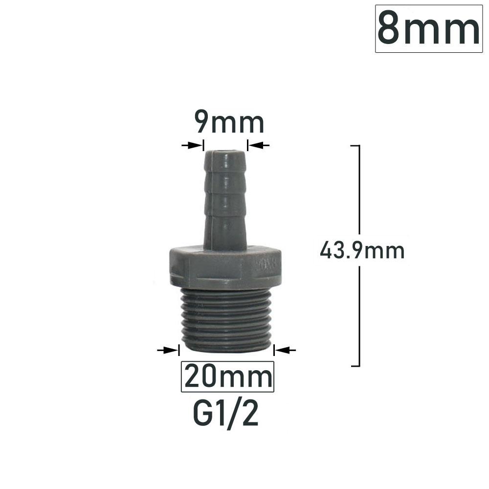 

Connecteur de Tuyau d Arrosage en PVC, Raccord de Tuyau d Irrigation de Ferme, 20mm, Filetage 1/2 Mâle à 8/10/12/16mm