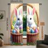 2Pcs Vintage Rabbit Print Curtains Elegant Modern Style For Living Room Bedroom Or Kitchen Easter Decor And Many Other Occasions
