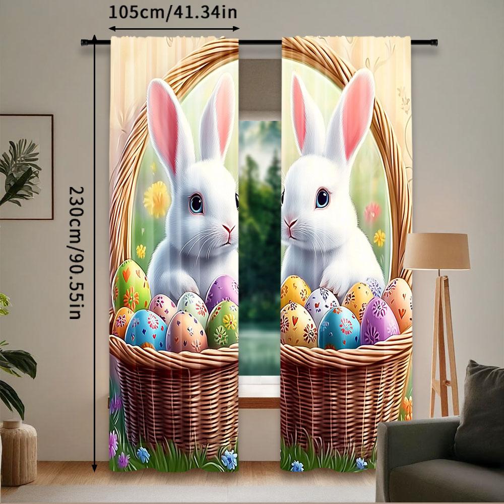 2Pcs Vintage Rabbit Print Curtains Elegant Modern Style For Living Room Bedroom Or Kitchen Easter Decor And Many Other Occasions