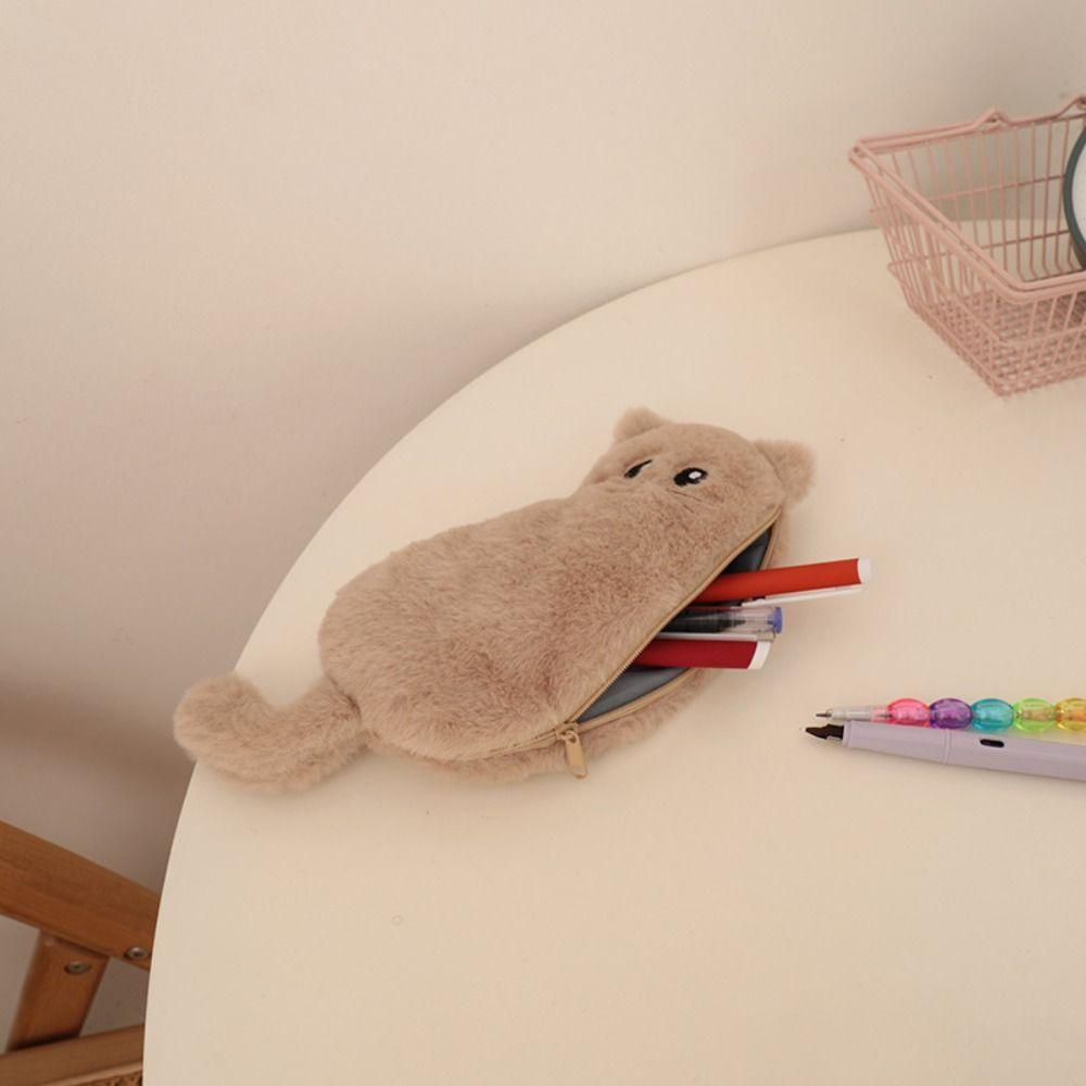 Funny Cat Plush Cat Pencil Case Kawaii Plush Cat Stationer Bag  Student Stationery