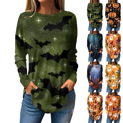 Damska Moda Luźny Okrągły Dekolt Halloween Nadrukowany Długi Rękaw T-Shirt Top Pulower