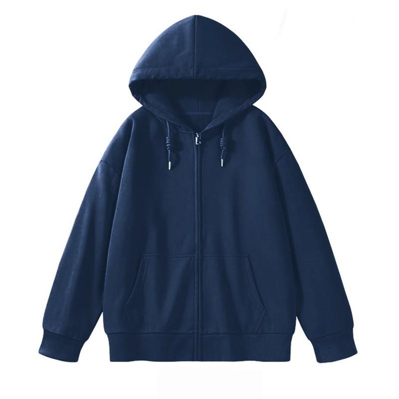 Womens Oversized Long Sleeve Hooded Zip-Up Top Loose Fit Mid-Length Casual T-Shirt In Milk Silk Fabric