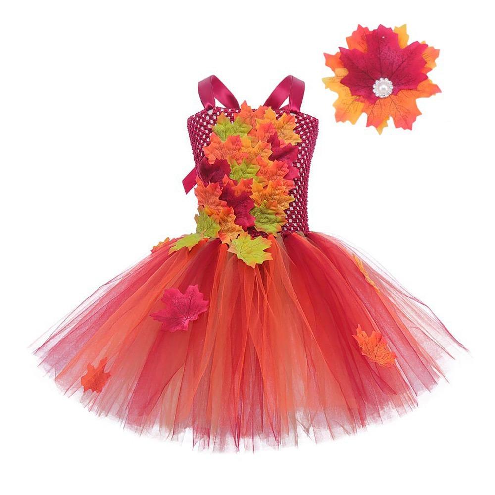 

Maple Leaves Princess Dress with Hairpin Thanksgiving DayDress Fashion Dance Costumes Dance XL/140cm