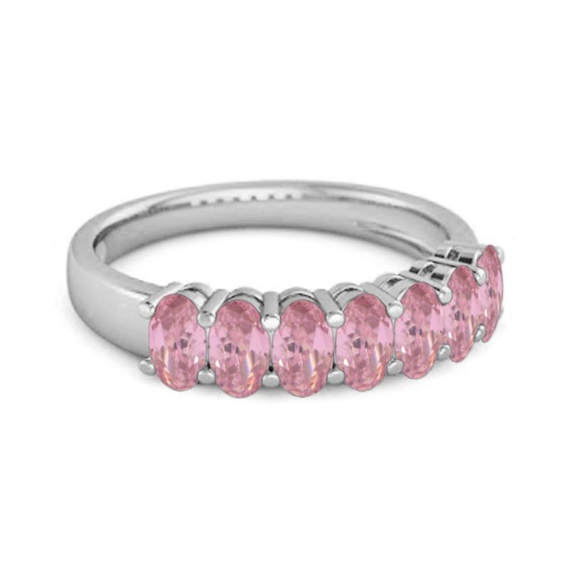 925 Sterlingsilber Rosa Topas Oval Halbe Ewigkeit Band Damen Ehering