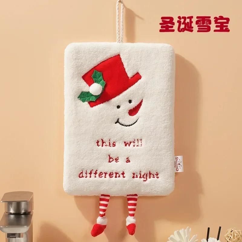 New Christmas Hand Towel Hanging Type Thickened Coral Fleece Towel Kitchen Absorbent Quick Drying Rag Cartoon Hand Towel