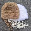Women Hat Solid Color Rabbit Fur Blend Tassel Knit Hat Comfortable Stretch Fit Autumn Winter Skiing Warm Hat