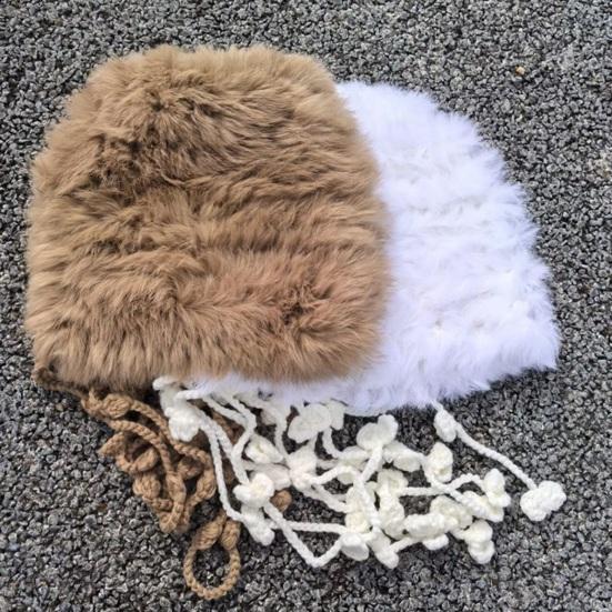 Women Hat Solid Color Rabbit Fur Blend Tassel Knit Hat Comfortable Stretch Fit Autumn Winter Skiing Warm Hat