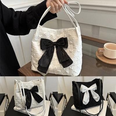 Large Capacity Bow Handbag Creativity Reusable Korean Style Shoulder Bags Canvas Bag Shopping Bag Casual Tote Bags