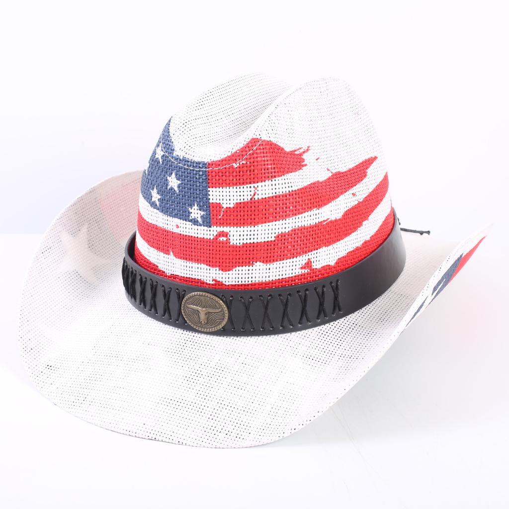 American Flag Cowboy Hat Popular Men's and Women's Sunshade Top Hat Independence Day Party Western Style Fashion Straw Hat