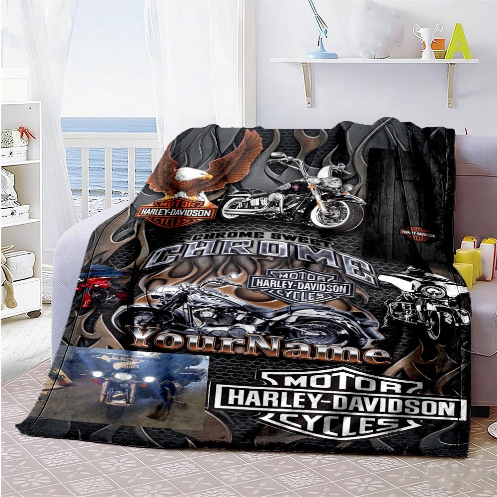 Harley-davidson Motorcycles Customize Your Name Blanket Throw Customizable Blanket Ultra-Soft Perfect for Office Chair Living Room Office Picnics