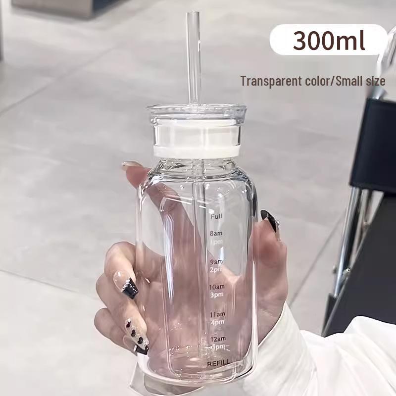 Double-Lid High Borosilicate Glass Travel Cup with Leather Sleeve