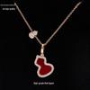 Elegant Women's 18K Rose Gold Gourd Necklace with Red Agate, Natural Jade, and Diamond Pendant.