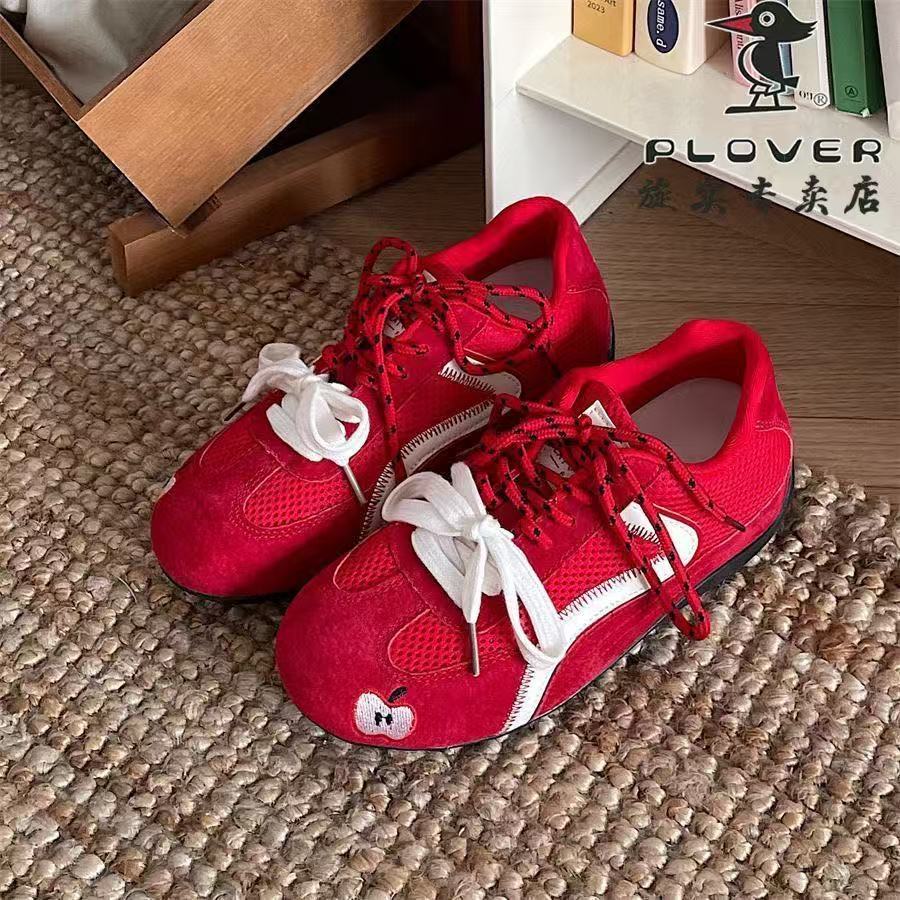 Niche Design Red Platform German Training Shoes, New Original Inner Height Increase Casual Soft Leather Retro Sports Shoes