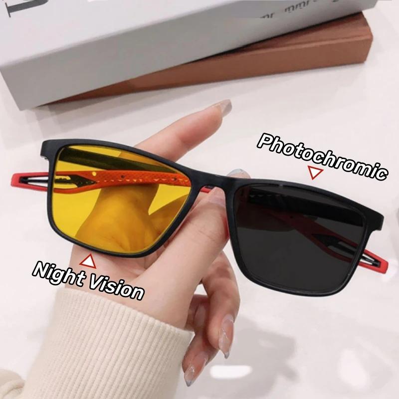 Unisex Nye Fotokromatiske Nattesynsbriller for Nærsynthet Mote Sport Utendørs Kjøring Sykling Øyebeskyttelse Gule Glass