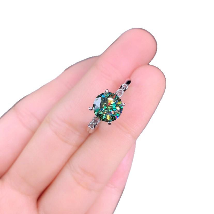 2 Carat Blue-Green Moissanite Open Ring with 8 Hearts & Arrows Design, PT950 Plated - Popular Women's Jewelry