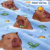 Cute Capybara Beach Towel Flat Print Kawaii Animal with Orange Swimming Pattern for Pool Party Outdoor Travel Decor
