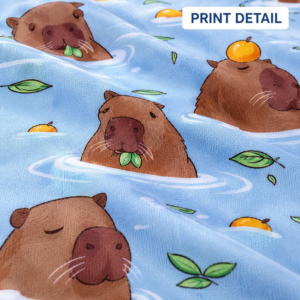 Cute Capybara Beach Towel Flat Print Kawaii Animal with Orange Swimming Pattern for Pool Party Outdoor Travel Decor