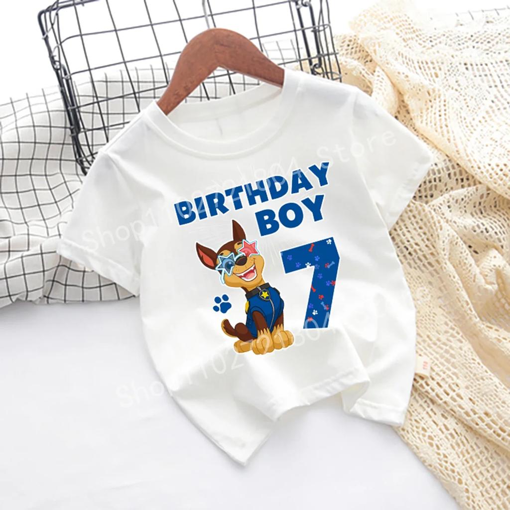 PAW Patrol Nummer T-Shirt Kurzarm Rundhals Baumwolle Jungen Geburtstagskleidung Niedlich Cartoon Mode Anime Druck Hip Hop Oberteile
