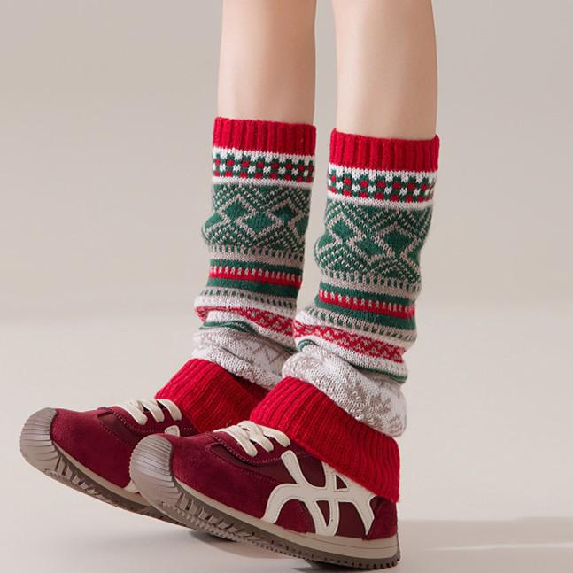 Autumn/Winter Warm Leg Warmers: Korean Knit Color Block Socks - European Style Women's Calf Foot Cover