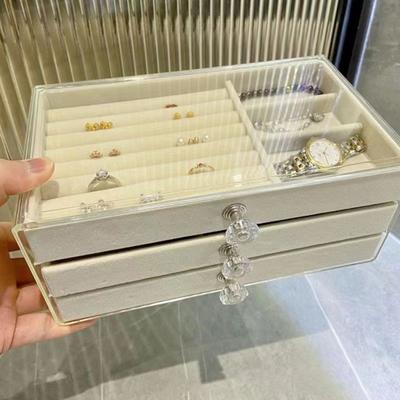 Jewelry Storage Box with 3 Layers Large Capacity Rounded Corners Velvet Interior