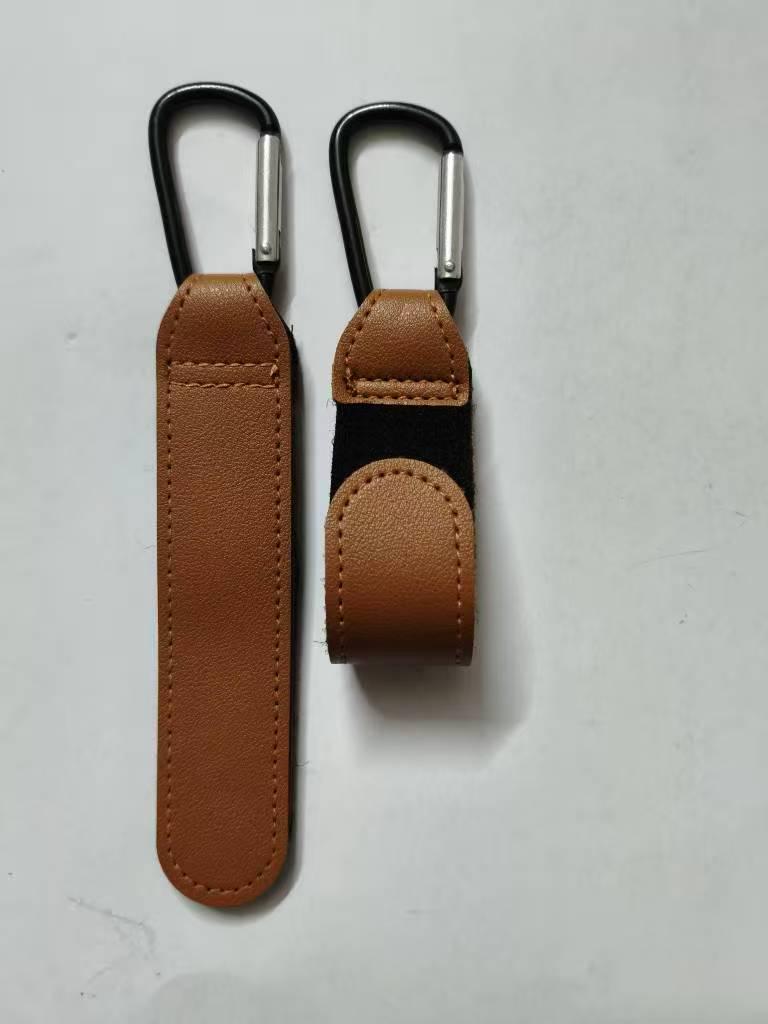 PU Leather Baby Stroller Handle Hook with Portable Velcro Carabiner
