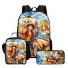 One Piece Anime Backpack 3Pcs Set Cartoon School Backpack Crossbody Bag Pencil Case Student Schoolbag Travel Backpack Gift