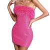 Fashion New Arrival Party Dress Silm Sexy Tube Top Dress Faux Fur Patchwork Sequin off-Neck Bodycon Dress