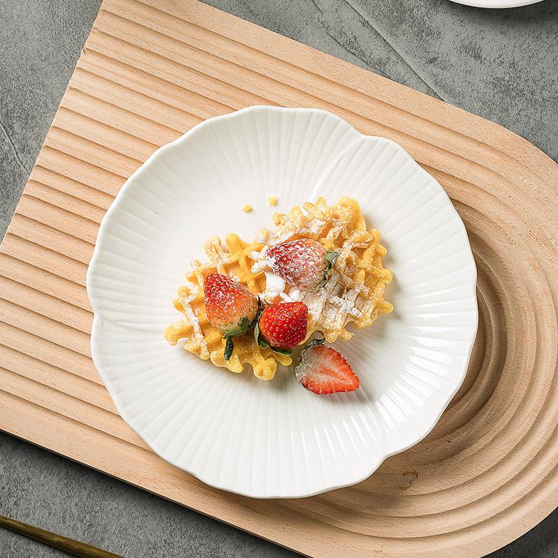 Western Food Steak Plate Household Shallow Plate Large Flat Plate Ceramic Fruit Plate Premium Sense White Cake Plate Vegetable Plate