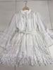 White dress autumn stand-up collar horn sleeve long sleeve lace splicing hollow sweet cute short skirt women
