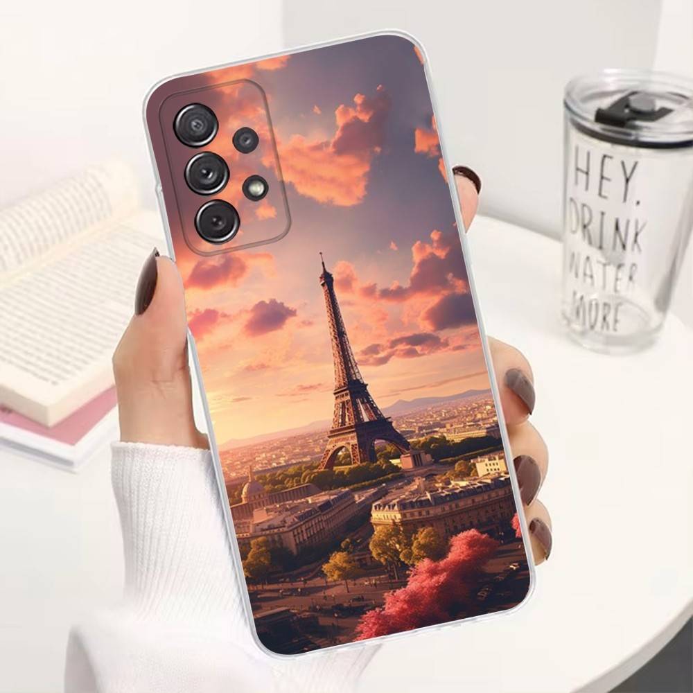 Art Paris Eiffel Tower For Samsung A30,51,71,S9,Ultra,S20,FE,21,PIus,10,22,Lite,23,Transparent, Silicone Case