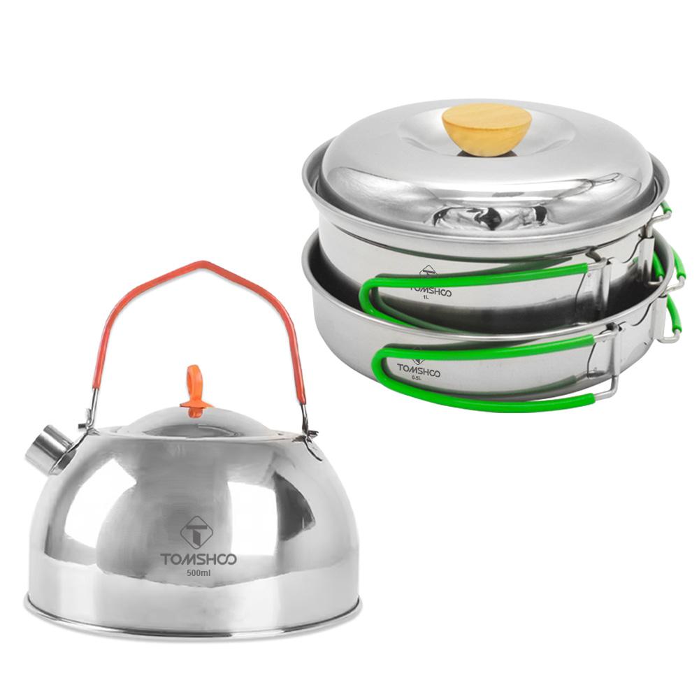 Camping Cookware Stainless Steel for 1-2 People Cooking Pot Frying Pan for All Stove Types Lightweight and Portable All-in-One Camp Cookware Set